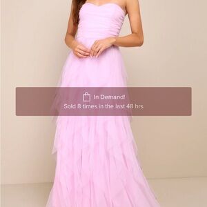 Lulus - Delightful Beauty Pink Mesh Strapless Ruched Ruffled Maxi Dress